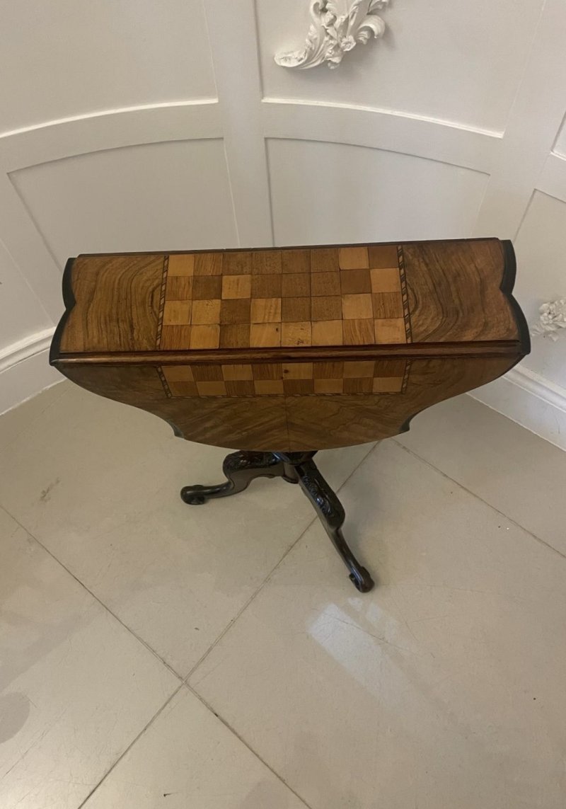 Antique Victorian Quality Burr Walnut Chess Table - Image 4